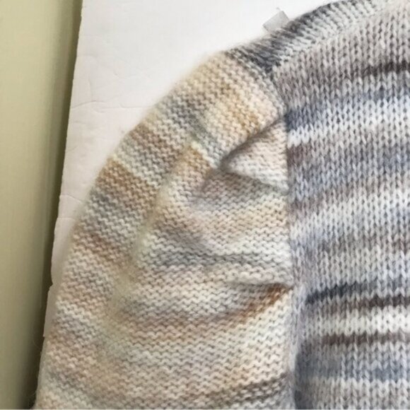 HALSTON NEW Puff Sleeve Sweater Chunky Knit Striped Mock Neck Cozy Wool Blend S - Picture 5 of 12
